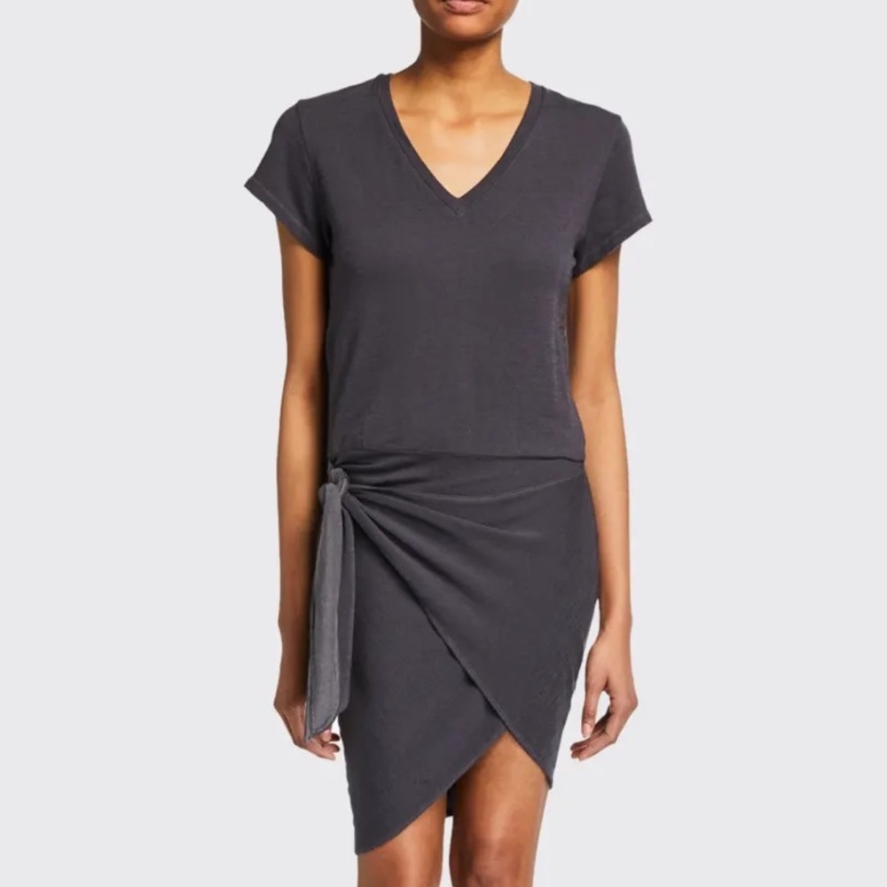 Monrow Super-Soft Short-Sleeve V-Neck Dress with Tie